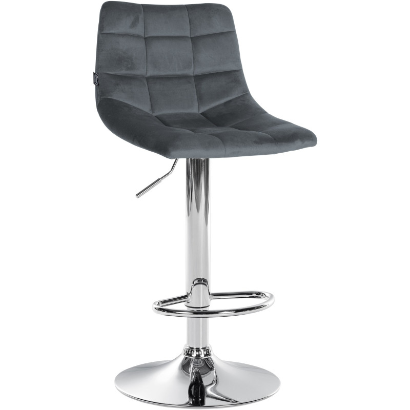 Tabouret de bar réglable matelassé en Velours Gris foncé Métal Argenté Léon - 1
