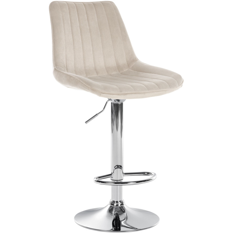 Tabouret de bar moderne en Velours Blanc crème Métal Argenté Wenlia - 1
