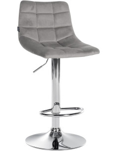Tabouret de bar réglable matelassé en Velours Gris Métal Argenté Léon - 1