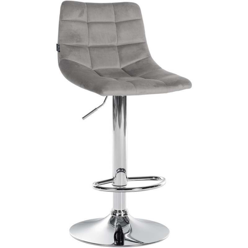 Tabouret de bar réglable matelassé en Velours Gris Métal Argenté Léon - 1