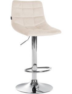 Tabouret de bar réglable matelassé en Velours Blanc crème Métal Argenté Léon - 1