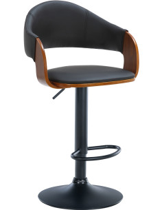 Tabouret de bar haut de gamme en Polyuréthane Noir Bois Marron noyer Métal Noir Cynron - 1