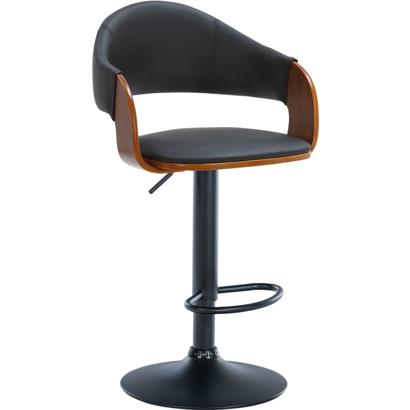 Tabouret de bar haut de gamme en Polyuréthane Noir Bois Marron noyer Métal Noir Cynron - 1