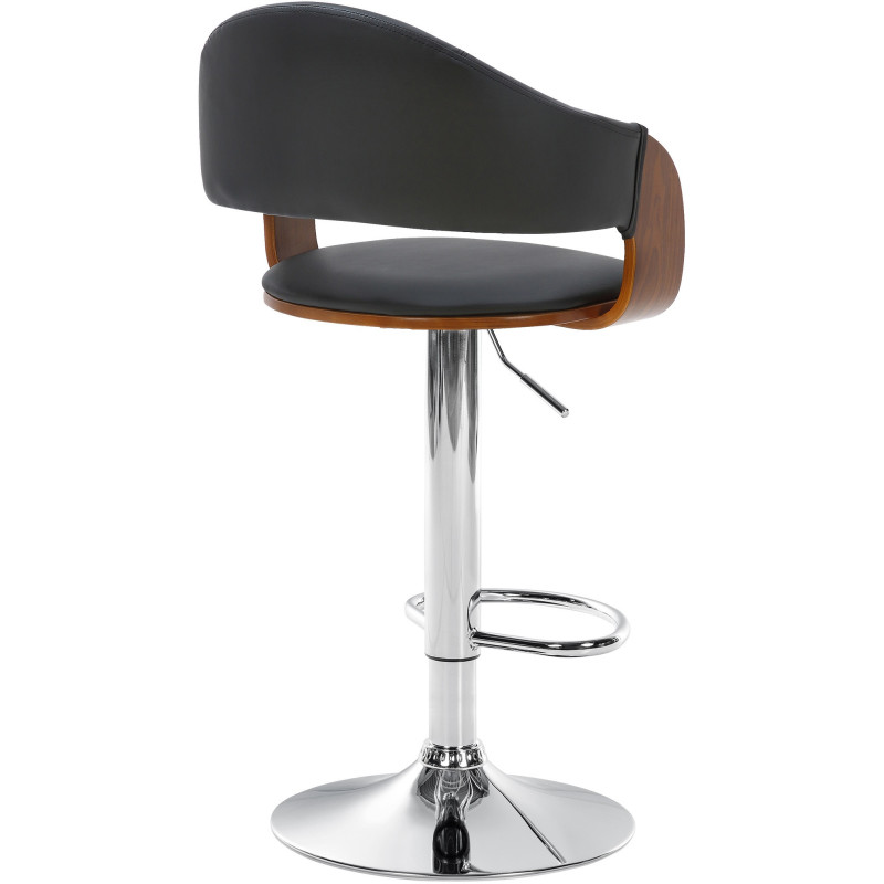 Tabouret de bar haut de gamme en Polyuréthane Noir Bois Marron noyer Métal Argenté Cynron - 2