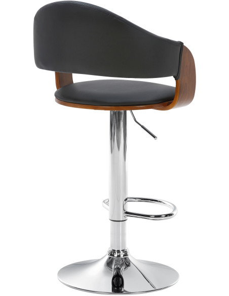 Tabouret de bar haut de gamme en Polyuréthane Noir Bois Marron noyer Métal Argenté Cynron - 2