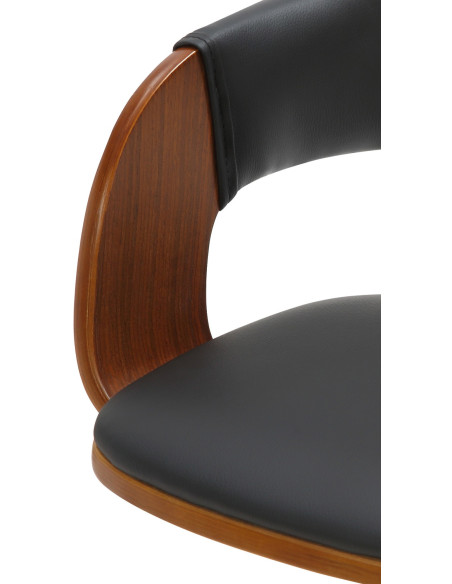Tabouret de bar haut de gamme en Polyuréthane Noir Bois Marron noyer Métal Argenté Cynron - 4