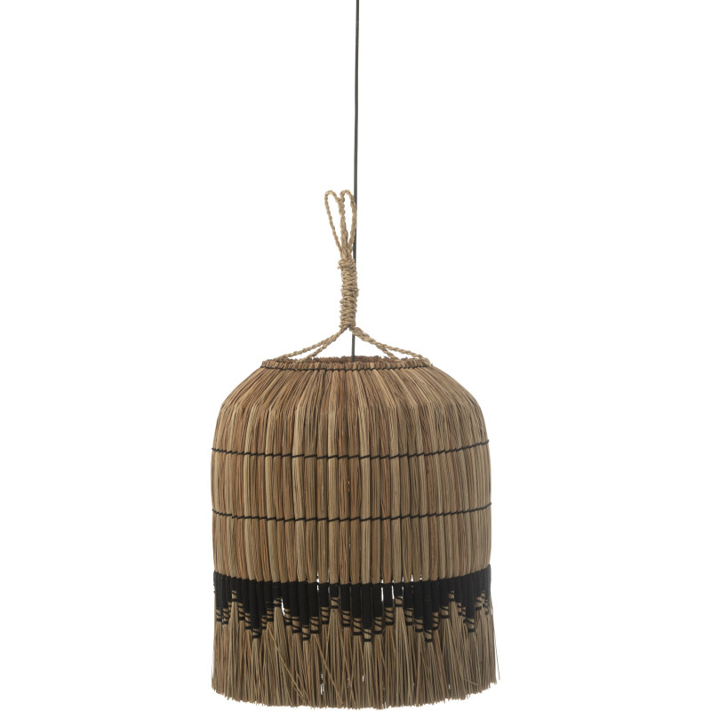 Suspension Ronde 45 cm en Herbe Naturel Noir Avec frange Josselyne - 1