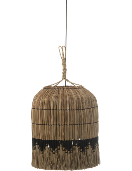 Suspension Ronde 45 cm en Herbe Naturel Noir Avec frange Josselyne - 1