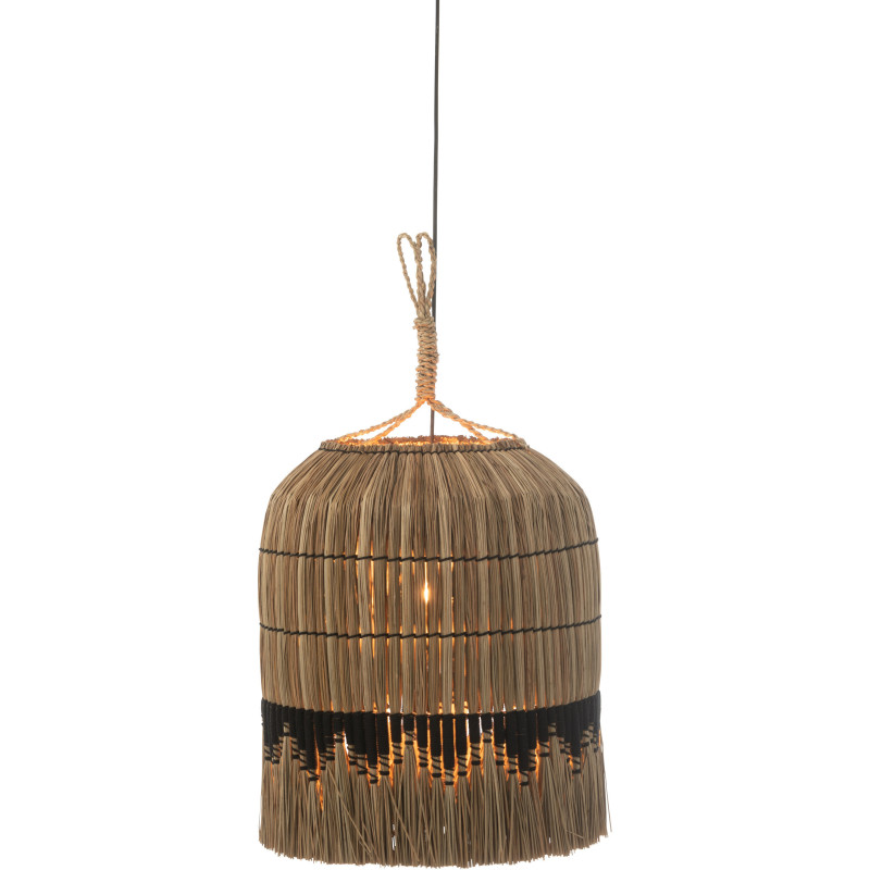 Suspension Ronde 45 cm en Herbe Naturel Noir Avec frange Josselyne - 2