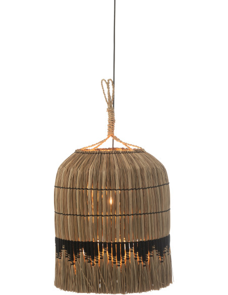 Suspension Ronde 45 cm en Herbe Naturel Noir Avec frange Josselyne - 2
