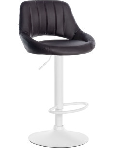 Tabouret de bar réglable pivotant en Polyuréthane Marron Métal Blanc Kelran - 1