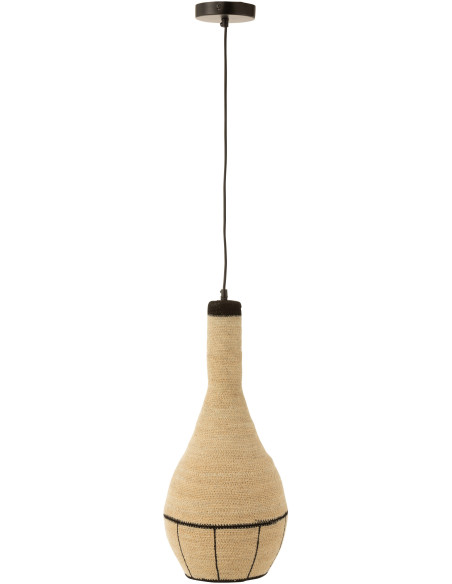 Suspension Poire 24 cm en Jonc de mer Naturel Noir Motif lignes Emna - 1