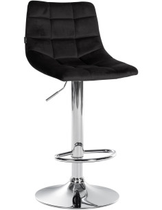 Tabouret de bar réglable matelassé en Velours Noir Métal Argenté Léon - 1