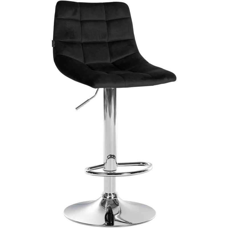 Tabouret de bar réglable matelassé en Velours Noir Métal Argenté Léon - 1
