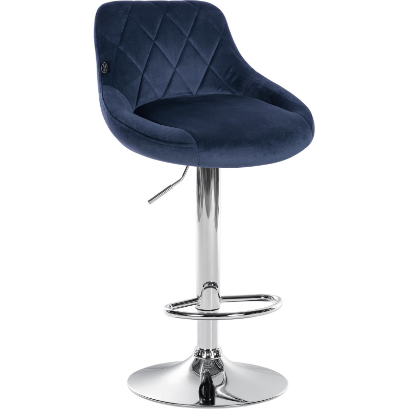 Tabouret de bar moderne chic en Velours Bleu Métal Argenté Zerion - 1