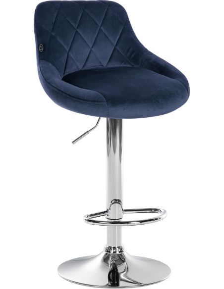 Tabouret de bar moderne chic en Velours Bleu Métal Argenté Zerion - 1