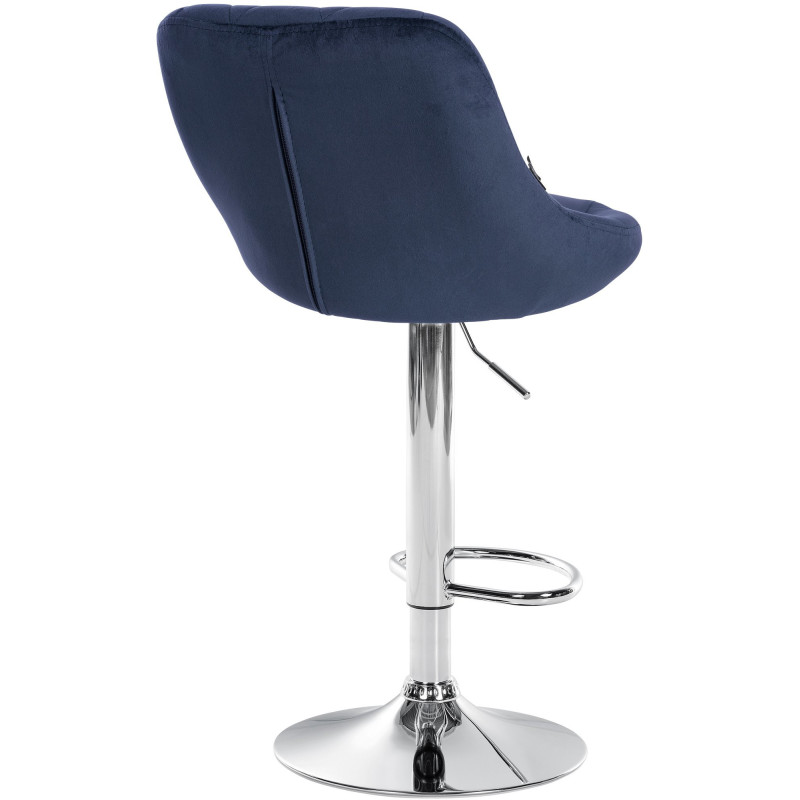 Tabouret de bar moderne chic en Velours Bleu Métal Argenté Zerion - 4
