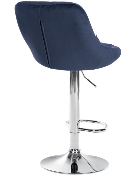 Tabouret de bar moderne chic en Velours Bleu Métal Argenté Zerion - 4