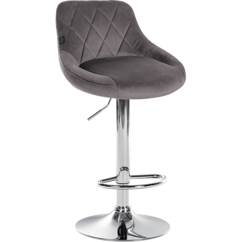 Tabouret de bar moderne chic en Velours Gris Métal Argenté Zerion - 1