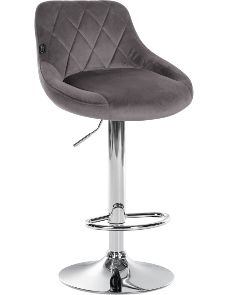 Tabouret de bar moderne chic en Velours Gris Métal Argenté Zerion - 1