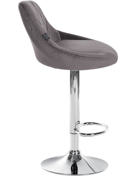 Tabouret de bar moderne chic en Velours Gris Métal Argenté Zerion - 3