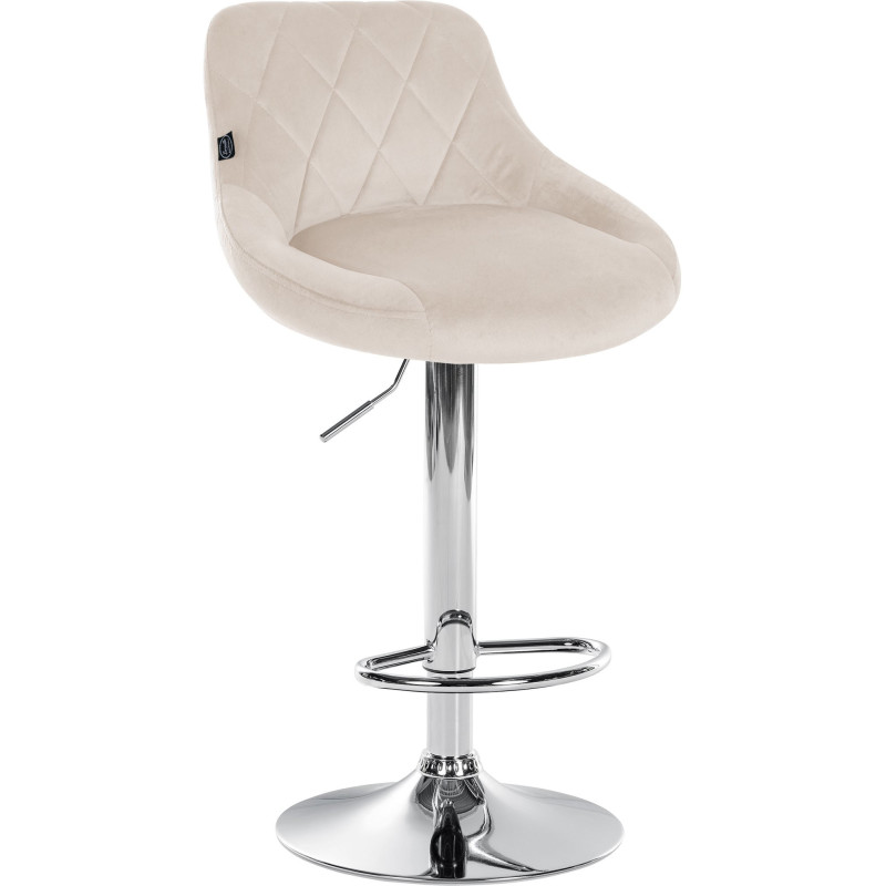 Tabouret de bar moderne chic en Velours Blanc crème Métal Argenté Zerion - 1