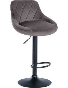 Tabouret de bar moderne chic en Velours Gris Métal Noir Zerion - 1