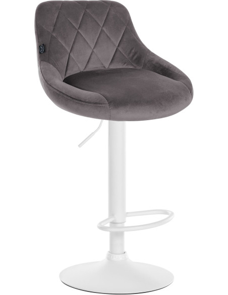 Tabouret de bar moderne chic en Velours Gris Métal Blanc Zerion - 1