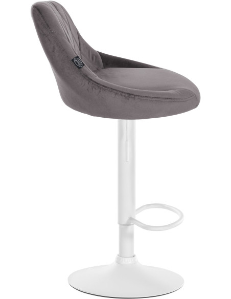 Tabouret de bar moderne chic en Velours Gris Métal Blanc Zerion - 3