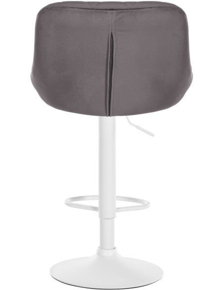 Tabouret de bar moderne chic en Velours Gris Métal Blanc Zerion - 5
