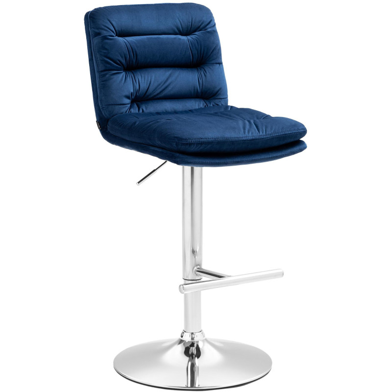 Tabouret de bar moderne chic en Velours Bleu Métal Argenté Fenyra - 1