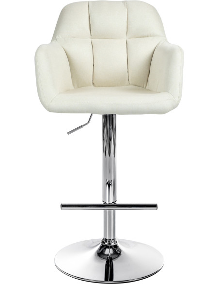 Tabouret de bar réglable haut de gamme en Tissu Blanc crème Métal Argenté Mirexa - 2
