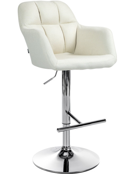 Tabouret de bar réglable haut de gamme en Tissu Blanc crème Métal Argenté Mirexa - 1