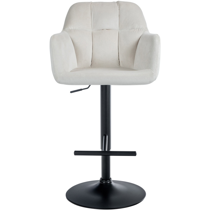 Tabouret de bar réglable haut de gamme en Velours Blanc crème Métal Noir Mirexa - 2