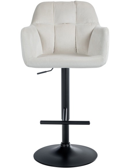 Tabouret de bar réglable haut de gamme en Velours Blanc crème Métal Noir Mirexa - 2