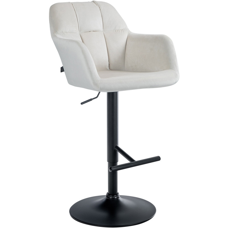 Tabouret de bar réglable haut de gamme en Velours Blanc crème Métal Noir Mirexa - 1