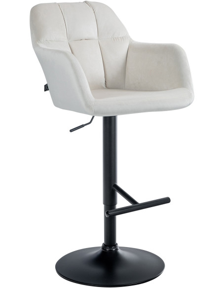 Tabouret de bar réglable haut de gamme en Velours Blanc crème Métal Noir Mirexa - 1