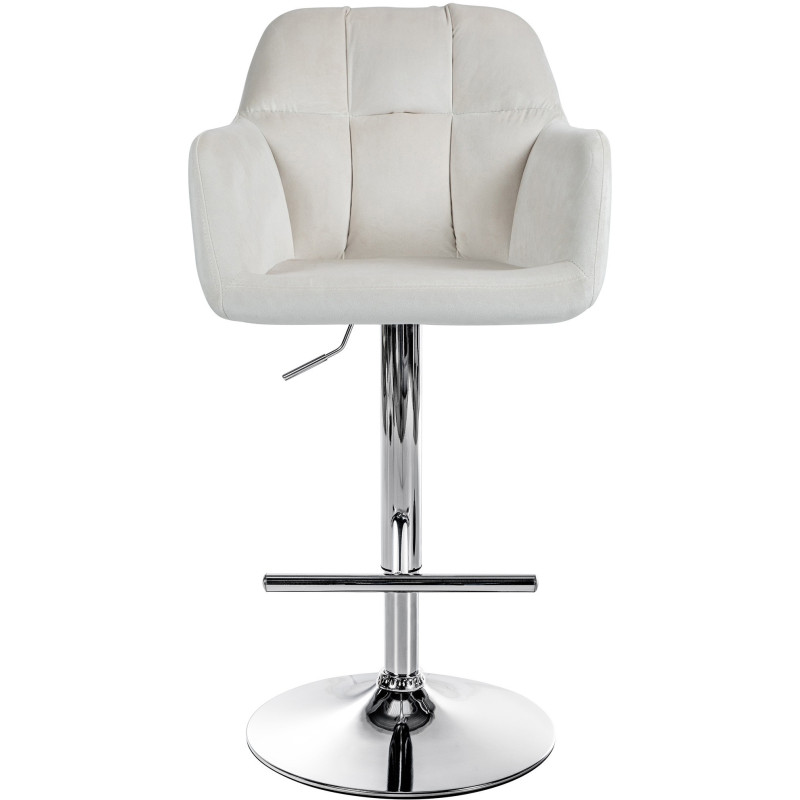 Tabouret de bar réglable haut de gamme en Velours Blanc crème Métal Argenté Mirexa - 2