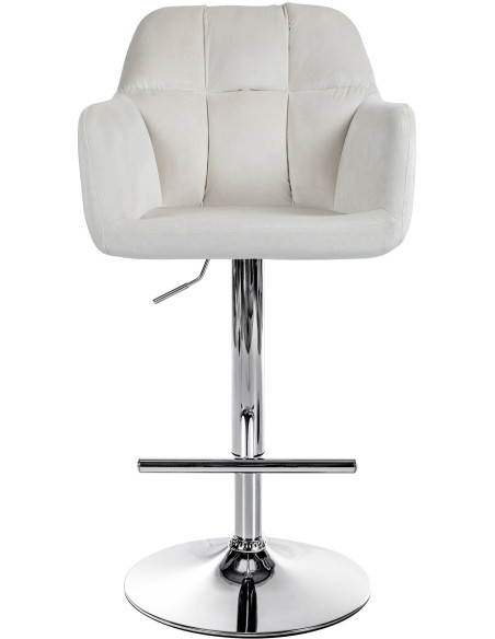 Tabouret de bar réglable haut de gamme en Velours Blanc crème Métal Argenté Mirexa - 2