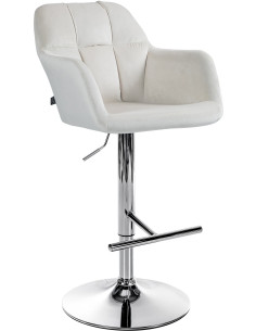 Tabouret de bar réglable haut de gamme en Velours Blanc crème Métal Argenté Mirexa - 1