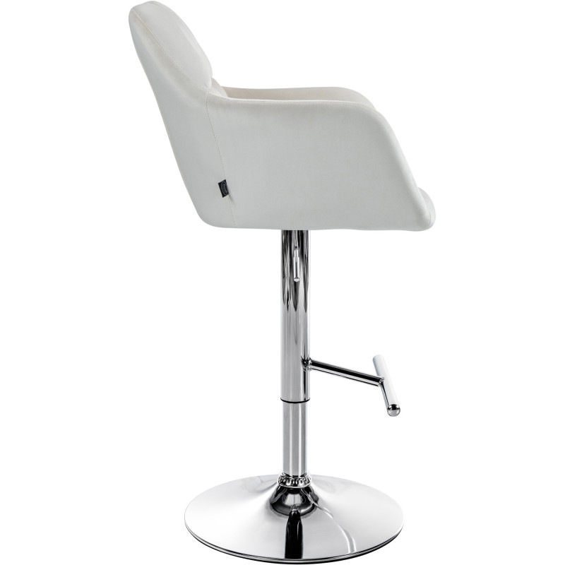 Tabouret de bar réglable haut de gamme en Velours Blanc crème Métal Argenté Mirexa - 3