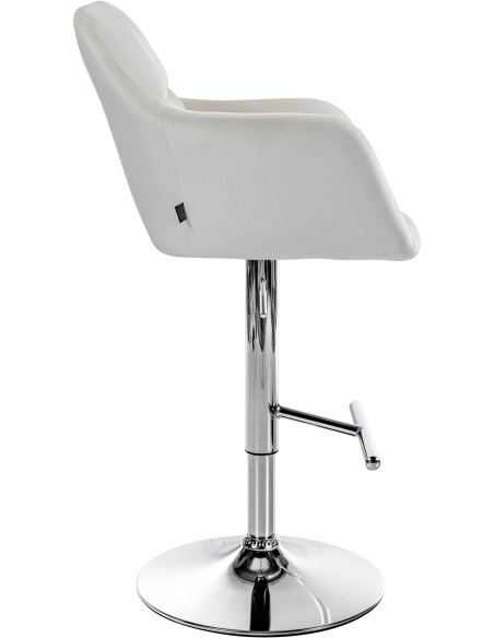 Tabouret de bar réglable haut de gamme en Velours Blanc crème Métal Argenté Mirexa - 3