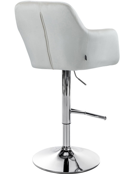 Tabouret de bar réglable haut de gamme en Velours Blanc crème Métal Argenté Mirexa - 4