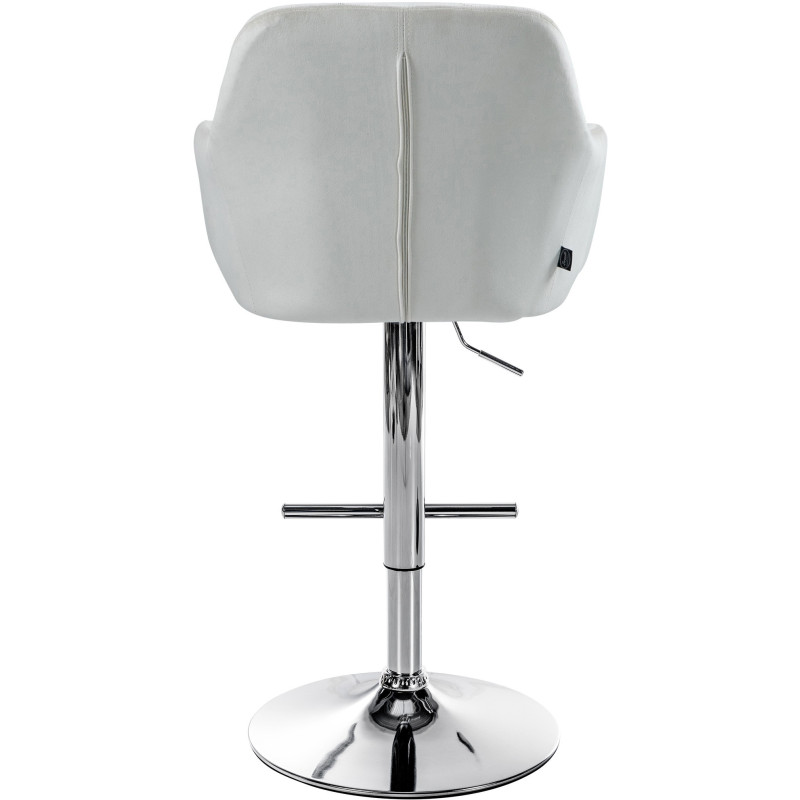 Tabouret de bar réglable haut de gamme en Velours Blanc crème Métal Argenté Mirexa - 5