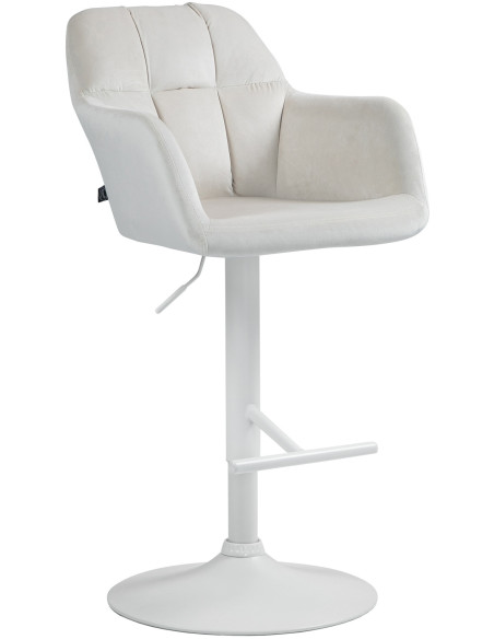 Tabouret de bar réglable haut de gamme en Velours Blanc crème Métal Blanc Mirexa - 1