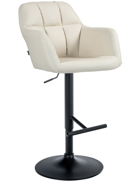 Tabouret de bar réglable haut de gamme en Polyuréthane Blanc crème Métal Noir Mirexa - 1