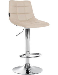 Tabouret de bar réglable matelassé en Polyuréthane Blanc crème Métal Argenté Léon - 1