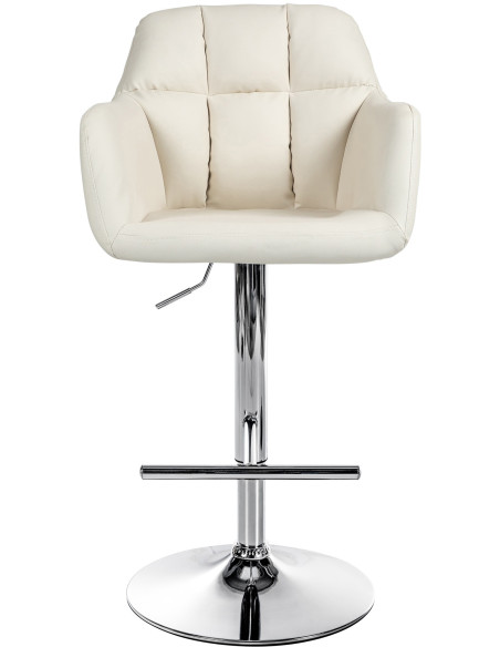 Tabouret de bar réglable haut de gamme en Polyuréthane Blanc crème Métal Argenté Mirexa - 2