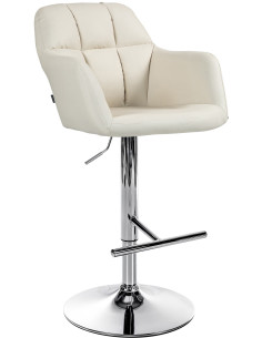 Tabouret de bar réglable haut de gamme en Polyuréthane Blanc crème Métal Argenté Mirexa - 1