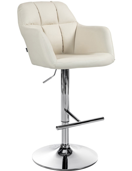 Tabouret de bar réglable haut de gamme en Polyuréthane Blanc crème Métal Argenté Mirexa - 1
